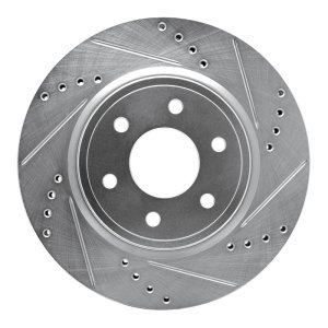 Nissan Xterra Brake Rotor (1) - Front Right - R1 Concepts - Drilled & Slotted - Silver - `05-`25